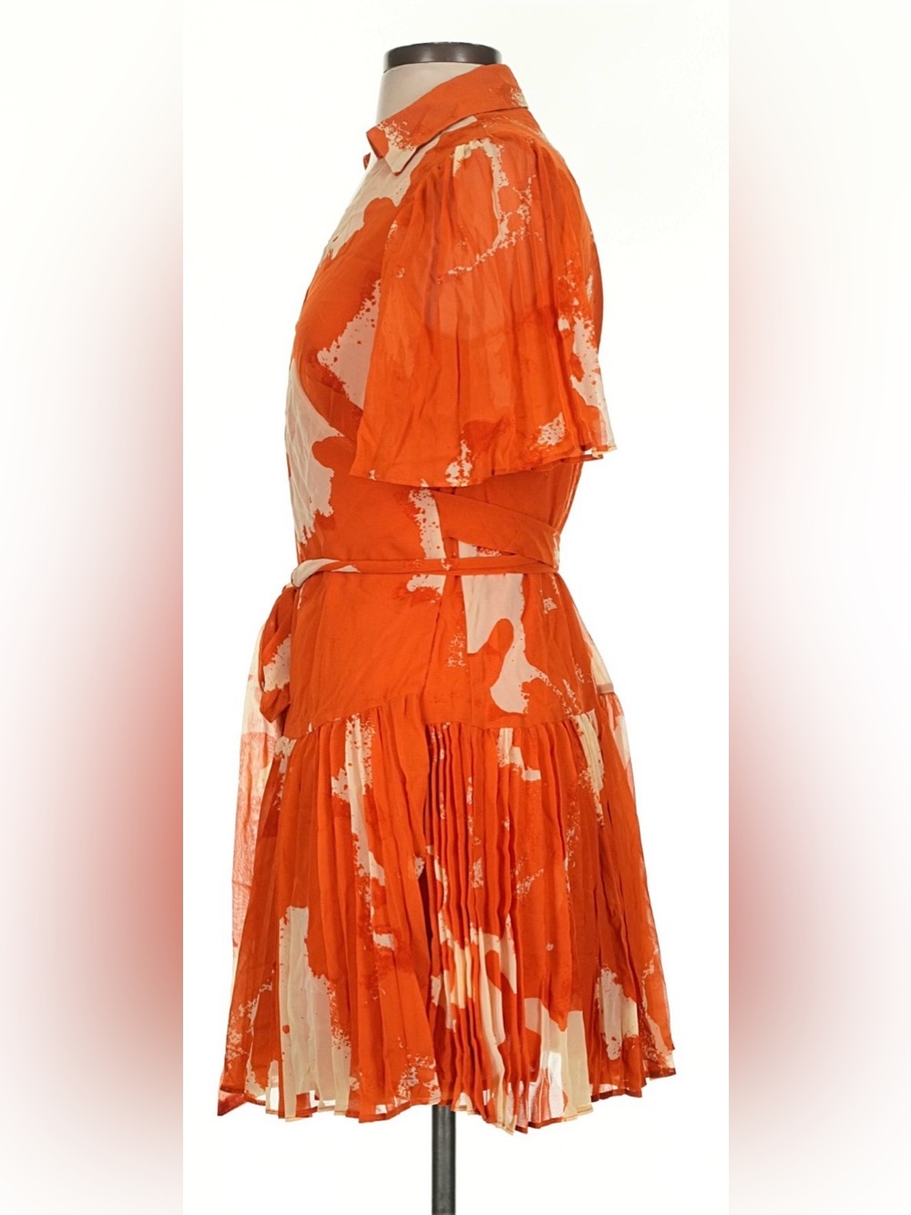 Alexis for Target Orange and Cream Pleated Wrap Mini Dress Small - Picture 7 of 9